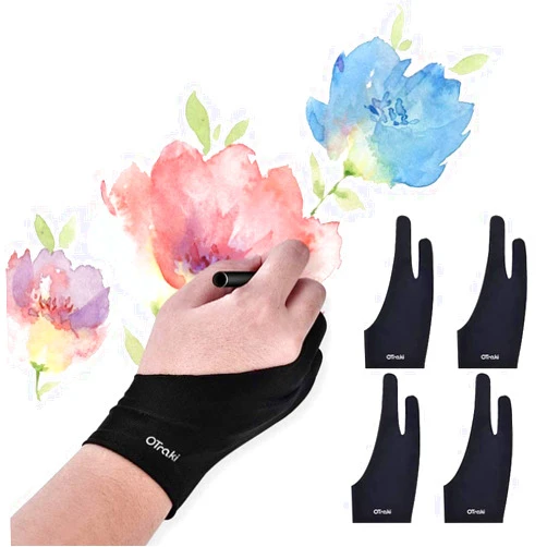 OTraki Artists Gloves 4pcs Two Finger Sketch Glove Anti Smudge Glove for Drawing Digital Drawing Glove for Paper Sketching, iPad, Monitor Painting,Suitable for Left and Right Hand 3.54 x 8.46 inch