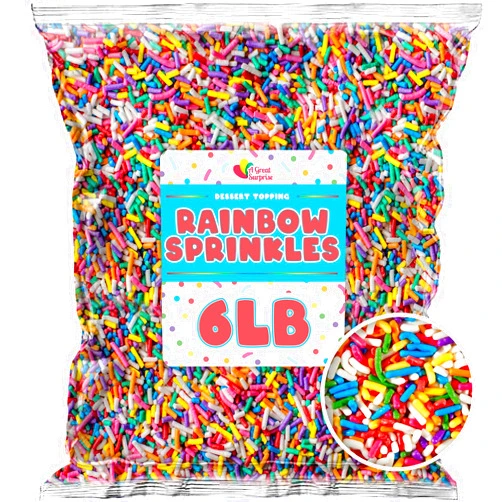 A Great Surprise Rainbow Sprinkles Bulk - 6 Pounds - Bulk Rainbow Jimmies - Kosher - Decorating Cookies, Ice Cream Toppings, Cake