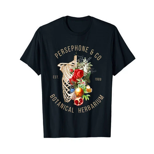 Dark Academia Clothing Ancient Greek Mythology Hades and Persephone Persephone Botanical Herbarium T-Shirt
