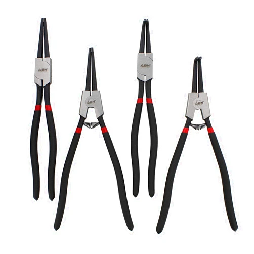 ABN Extra Long Snap Ring Pliers Set - 4pc Lock Ring Pliers with 4mm Tips for Internal and External O and Circlip Removal