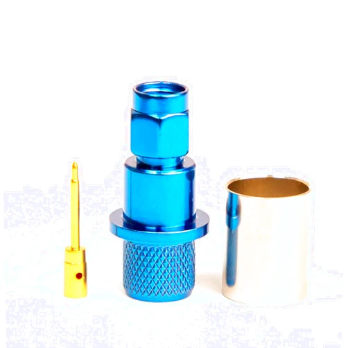 BigCatCables SMA Type Male Blue Crimp Connector for LMR400, Belden 9913 Blue Male