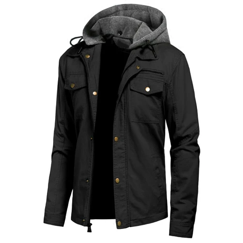 Pursky Men's Canvas Cotton Military Casual Field Jacket Outerwear With Removable Hood