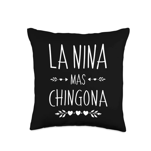 Funny Hispanic Name Designs for Nina Spanish First Name Design-Nina Mas Chingona Throw Pillow, 16x16, Multicolor