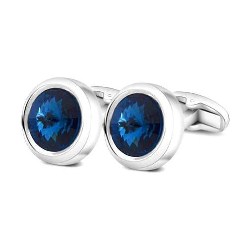 MERIT OCEAN Mens Cufflinks Elegant Style Cuff Link Super Shiny Navy Blue Crystal Circular Cufflinks with Gift Box