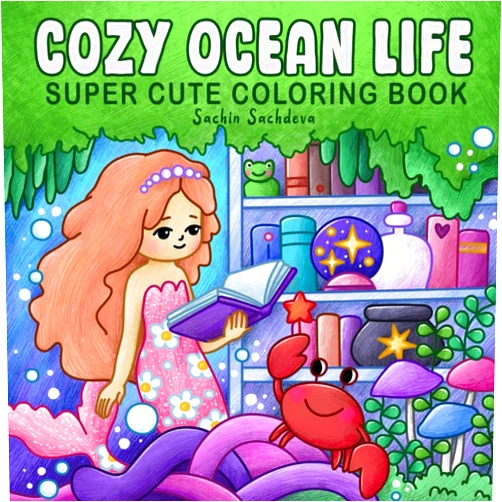 By Sachin Sachdeva (Author) Cozy Ocean Life: Super Cute Coloring Book for Adults and Teens featuring Mermaids, Sea Creatures, Cute Animals and Underwater Scenes