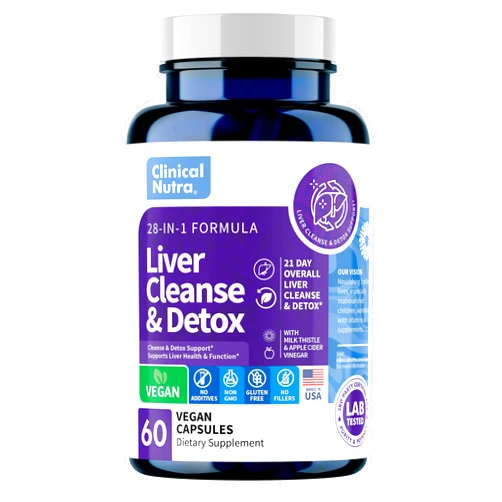 Clinical Nutra 28-in-1 Liver Cleanse with Milk Thistle, Artichoke & Apple Cider Vinegar - Liver Cleanse Detox & Repair Heath Formula Liver Support Supplement 60 Vegan Capsules