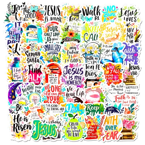Hozeuiy 50Pcs Jesus Christian Stickers, Bible Verse Sticker Christian Decals for Scrapbook Water Bottles Laptop, Vinyl Faith Wisdom Words Decals Religious Gifts