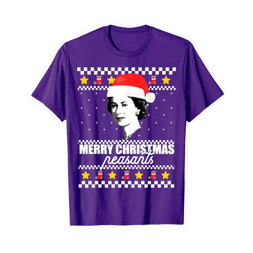 YAS QUEEN OF ENGLAND British Christmas Memes MERRY CHRISTMAS PEASANTS Queen of England Ugly Sweater Meme T-Shirt