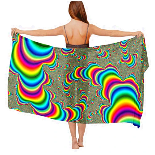 YongColer Cashmere Feel Scarves Summer Elegant Large Cover Up - Psychedelic Trippy Rainbow for Bridal Holiday Travel, Beachwear Evening Party Chiffon Cape