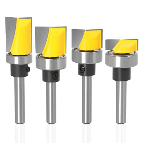 Yakamoz 4Pcs 1/4 Inch Shank Hinge Mortising Flush Trim Template Router Bit Set with Ball Bearing Carbide Tipped Router Bits Wood Milling Cutter Tool