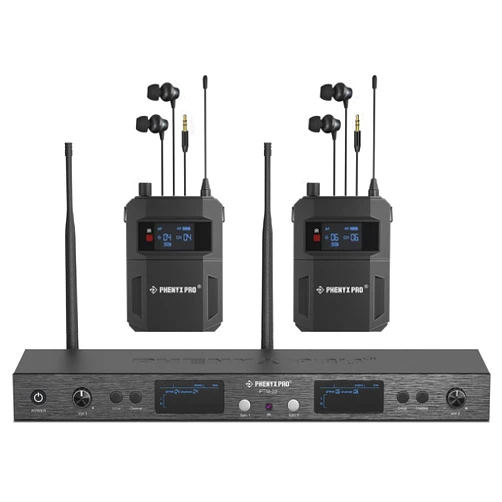 Phenyx Pro UHF Mono Dual Wireless in-Ear Monitor System, Metal Wireless IEM System, Sturdy Bodypack Receiver, 2x50 Frequencies, Separate Outputs,164ft Operation, Suitable for Band and Studio (PTM-22)