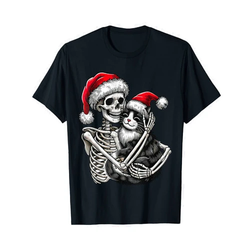 Christmas Skeleton Hugging Cat funny shirts Skeleton Hugging Cat christmas Cat Lover Cat Mom Dad T-Shirt