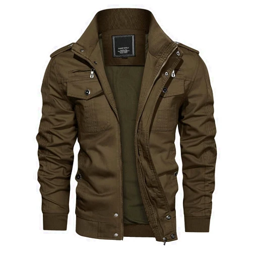 CRYSULLY Men's Spring Fall Casual Windbreaker Jacket Cargo Stand Collar Military Bomber Jackets Coat