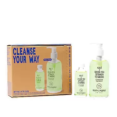 Youth To The People Cleanse Your Way Kit - Full Size Superfood Cleanser (8oz) + Mini Refillable Travel Size (1oz) - Vegan Face Wash - Non-Drying Gel Foaming Cleanser - Skincare Gift Set