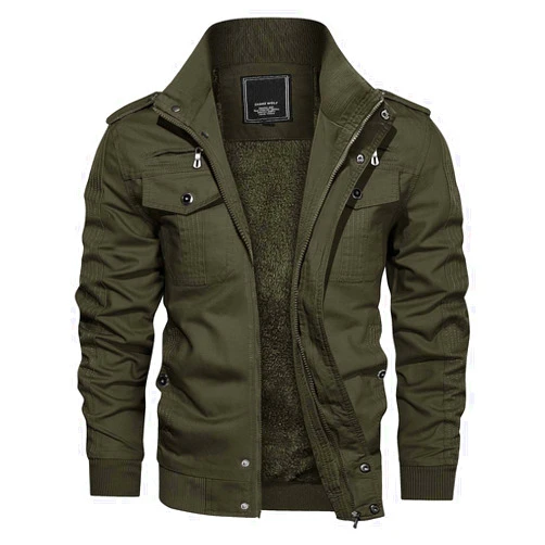 CRYSULLY Men's Winter Casual Thicken Multi-Pocket Field Jacket Outwear Fleece Cargo Jackets Coat