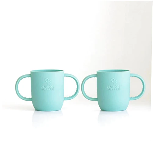 Mason Bottle Handled Silicone Sleeve – Baby Bottle Handle for 8oz Mason Jars – Sippy Cup Sleeve for Infant Feeding, Toddler Transition, and Baby Bottle Grip (Turquoise, 2-Pack)