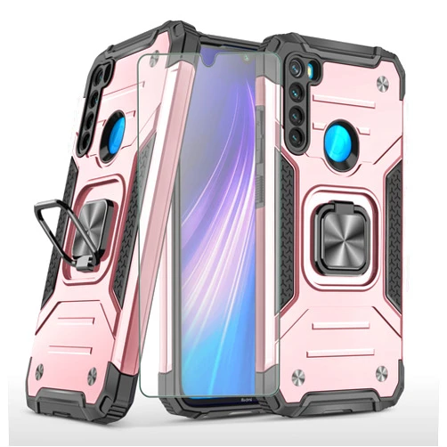 Asuwish Phone Case for Xiaomi Redmi Note 8 with Tempered Glass Screen Protector Cover and Ring Holder Stand Slim Hybrid Protective Mobile Kickstand Film Cell Accessories Redme Note8 Women Rose Gold