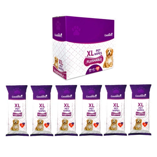 Cooshpets Premium Formulations XL FLUSHABLE Pet Wipes - Deodorizing,Grooming Wipes for Dogs & Cats - Earth-Friendly, Hypoallergenic Value Buy (6 Packs x 48 Wipes = 288 Wipes)