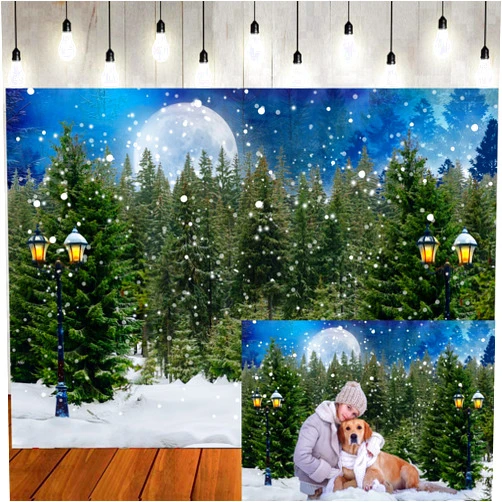 LTLYH 7x5ft Winter Forest Backdrop Winter Photo Backdrokp Glitter Spot Green Pine Trees Snowy Wonderland Background Party Decor Banner Portrait Photo Booth Props 230