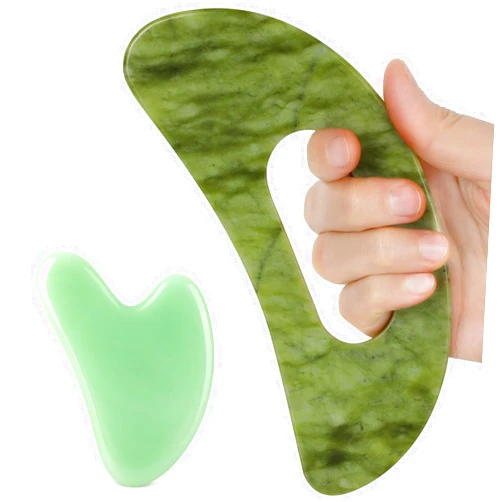 Airogym Jade Stone Gua Sha Massage Tool Set Larger Guasha Board with Handle Muscle Scraping Massage Tools Facial Anti Cellulite Spa Acupuncture Tools for Back Neck Face Leg Massage, Lymphatic Drainage