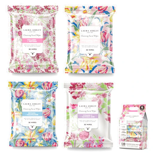 Laura Ashley 4 Pack Face Wipes for Women Cleansing Makeup Remover Wipes with Vitamin C, Retinol, Hyaluronic Acid - 120 Pcs Face Cleansing Wipes