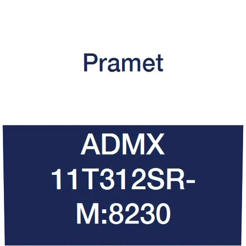 Pramet ADMX 11T312SR-M:8230 Carbide Milling Insert, Multi-Material (P30,M30,K30), Positive Geometry, ADMX Style, 0.047
