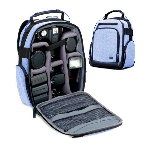 USA Gear Portable Camera Backpack for DSLR with Customizable Accessory Dividers, Weather Resistant Bottom and Comfortable Back Support - Compatible with Canon, Nikon, Sony, Fujifilm, and More (Blue)