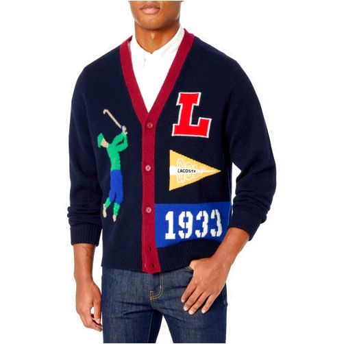 Lacoste Men's Relaxed Fit Long Sleeve Color Blocked Button Down Cardigan