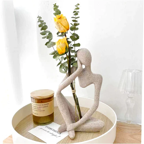 Dnoifne Thinker Sculptures, Sandstone Resin Thinker Statue Ornaments, Abstract Style Housewarming Gifts, Living Room Dining Desk Decorations (Right, Small)