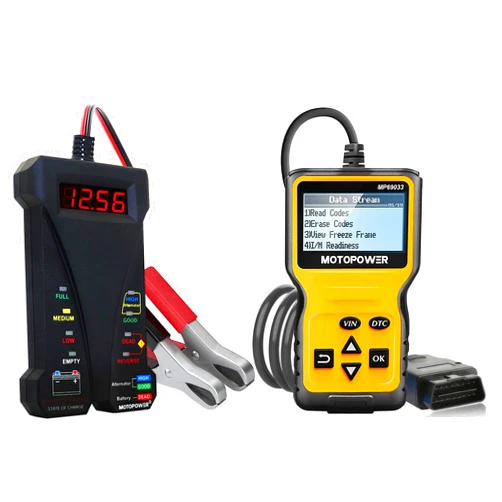 MOTOPOWER MP0514A 12V Battery Tester with MP69033 Car OBD2 Code Reader Scanner