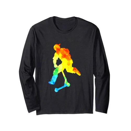 Scooter Skating Lover Scooter Driver Gift Abstract Scootering Polygon Tie Dye Art Scooter Stunt Long Sleeve T-Shirt