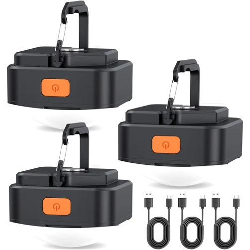 FLY2SKY LED Camping Lights 3Pcs Black Tent Light Portable Rechargeable Survival Gear Camping Accessories Camping Equipment for Camping Hiking Backpacking Fishing Hurricane Emergency Outage