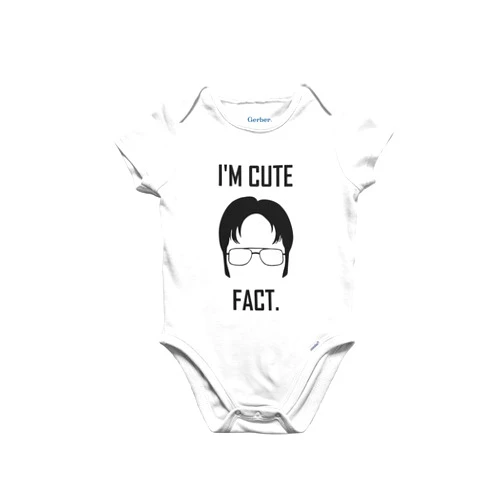 Brain Juice Tees I'm Cute, Fact Baby Romper -Dwight Schrute Baby Organic Cotton Baby Clothing