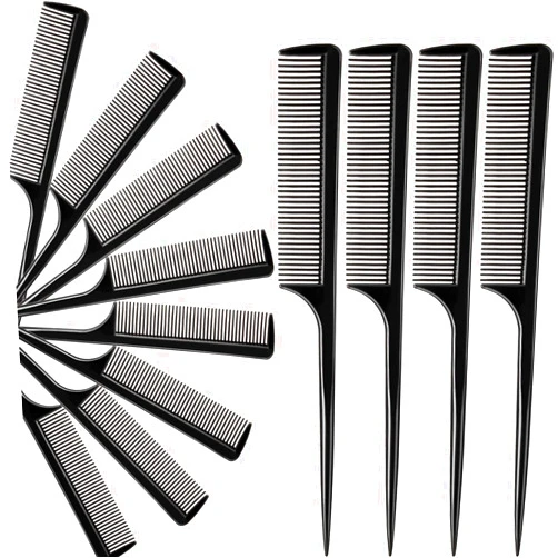 Boao 12 Pack Tail Comb Black Styling Comb plastic Anti Static Heat Resistant Tail Comb for All Hair Types, Fine and Wide Tooth Teasing Comb for Men and Women