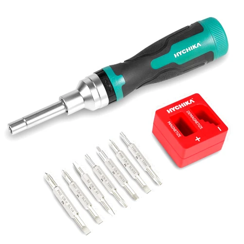 HYCHIKA BETTER TOOLS FOR BETTER LIFE HYCHIKA Screwdriver Set 16-in-1 Ratcheting Screwdriver, Screw Driver Multi Bit All in One with Phillips, Slotted, Torx, Square, Hex bit and Double End Nut Driver