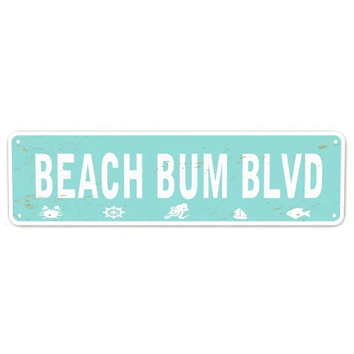 angeloken Beach Bum BLVD Metal Sign Vintage Rustic Lake Beach House Cottage Cabin Cave Wall Decor Beach Sign 4x16 Inch