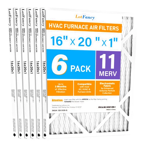 LotFancy 16x20x1 Air Filter,6 Pack,MERV11 Pleated Furnace Air Filters Replacement for HVAC (Actual Size: 15.75