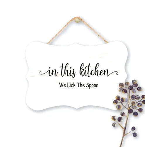 Mighun Motivational Quotes Wood Signs in This Kitchen We Lick The Spoon Wood Sign Plaque Hanging Wall Art, Decorative Funny Sign, 10