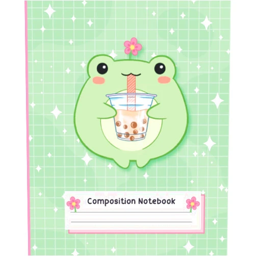 Inspired Life Creative Composition Notebook: Kawaii Frog, Cute Wide Ruled Notebook for School, Composition Notebook Aesthetic, Kawaii Frog Notebook
