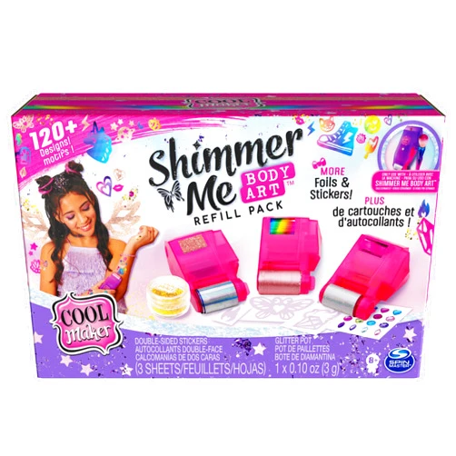 Cool Maker, Shimmer Me Body Art Refill Pack with Exclusive Glitter, 3 Metallic Foils, Over 120 Designs, Temporary Tattoo Kids Toys for Ages 8 and up