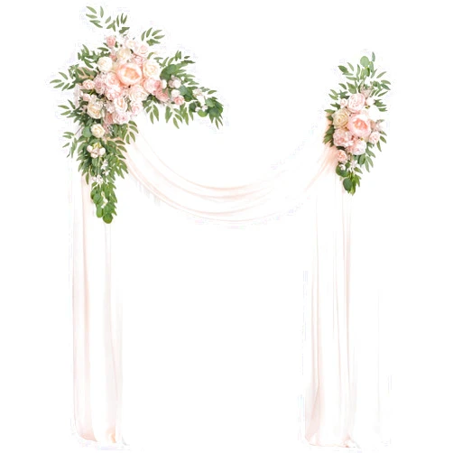 HJLRR Wedding Arch Flowers Kit(4 Pack), 2pcs Artificial Flowers Rose Vine with 2pcs Sheer Fabric Drape, Handmade Silk Wedding Flowers Garland for Wedding Party Ceremony,A8