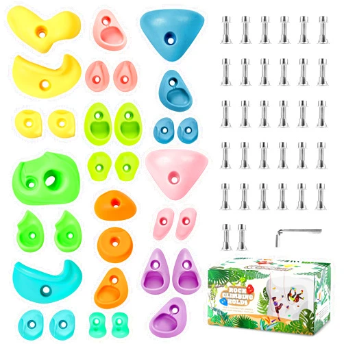 TOPNEW 32 Rock Climbing Holds Multi Size for Kids, Adult Rock Wall Holds Climbing Rock Wall Grips for Indoor and Outdoor Playground Play Set