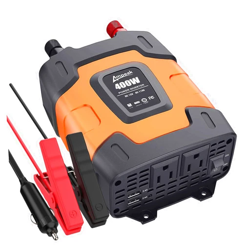 Ampeak 400W Power Inverter 4.8A Dual USB Ports 2 AC Outlets Car Inverter DC 12V to AC 110V 11 Protections for Devices