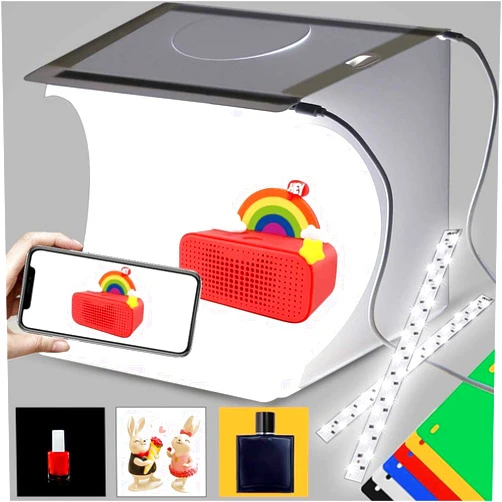 DUCLUS Mini Photo Studio Light Box,Portable Folding Photography Light Tent kit with 40pcs LED Light + 6 Kinds Color Backgrounds for Small Size Products
