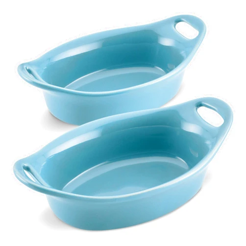 Rachael Ray Ceramics Au Gratin Set, Oval, Two 12-ounce, Agave Blue