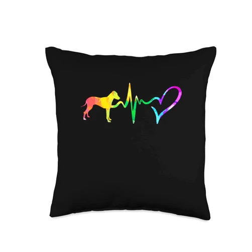 Funny Rhodesian Ridgeback Dog Lover Gifts Rhodesian Ridgeback Heartbeat Vintage Colorful for Dog Owner Throw Pillow, 16x16, Multicolor