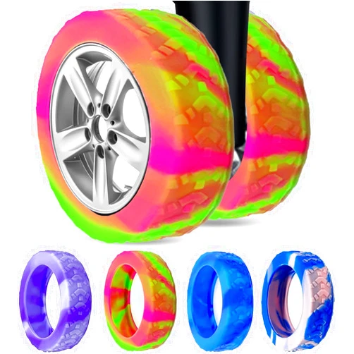 Baoyemes Luggage Silicone Wheel Covers - 8 PCS Wheel Protector Covers for Most Suitcase Wheels - Wear-Resistant - Anti-Noise - Wheel Covers for Luggage&Office Chair Caster Wheels (Pink+Green)