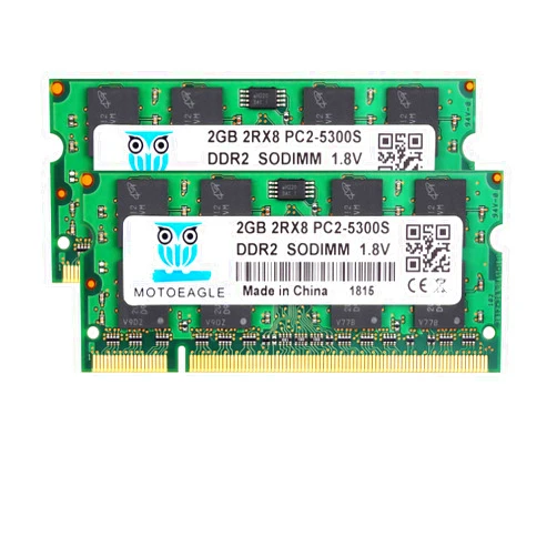 Motoeagle PC2-5300 DDR2 667 mhz Type RAM,DDR2 667MHz SODIMM 4GB Kit (2GBX2) 2Rx8 PC2-5300S-555 CL5 200-Pin Non-ECC Notebook Laptop Memory Modules
