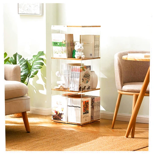 Atkits 360 Rotating Bookshelf Vertical Bookshelf Tower Spinning Bookshelf Tower Bamboo Swivel Bookcase Wood Book Shelf Standing Storage Display Rack Standing Shelves,Clear,3 Tier