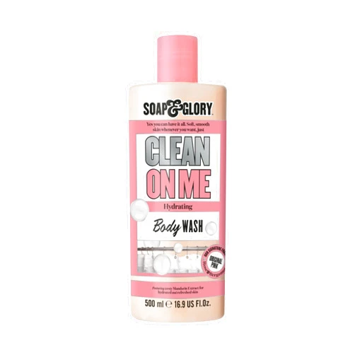 Soap & Glory Clean On Me Moisturizing Body Wash - Creamy Body Soap & Skin Cleanser with Built-In Body Lotion for Dry Skin - Bergamot & Rose Scented Body Wash for Women & Men (500ml)